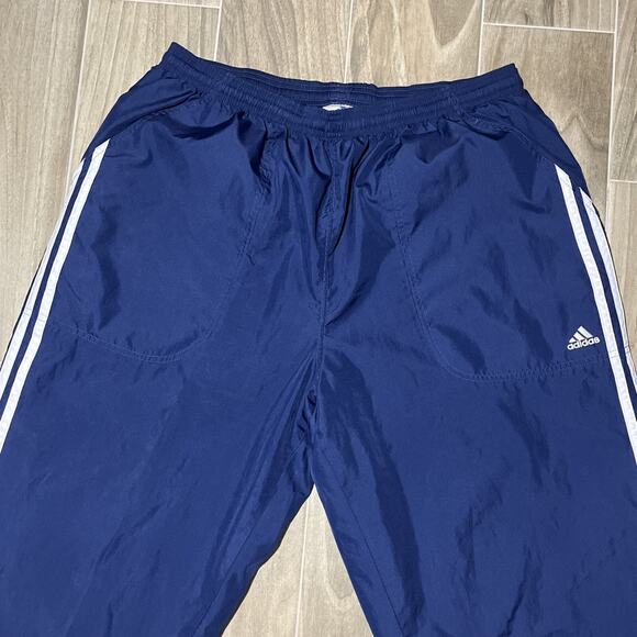 Vintage Adidas Mens Windbreaker Pants Size XL Navy Blue Mesh Lined Ankle Zip - Picture 2 of 14